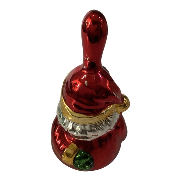 Vintage Santa Claus Hand Bell Ceramic Shiny Painted 5.75" Christmas Holiday Deco - Picture 3 of 7